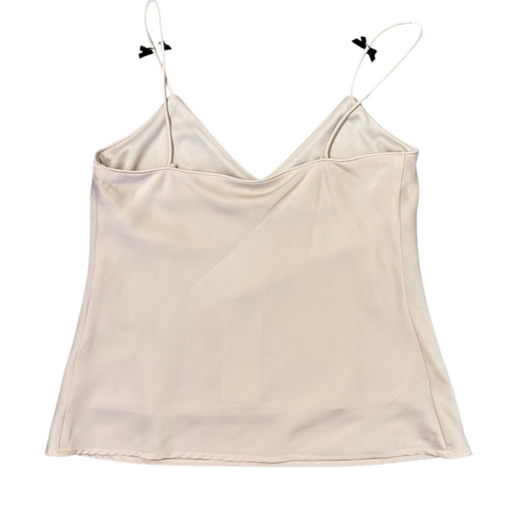 WAYF Nordstrom NWT XL Satin Camisole Top Tank Blouse Champagne Blush Bow Straps - Picture 3 of 7